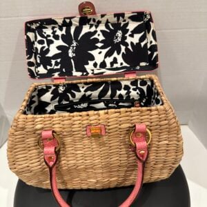 kate spade pink handle straw bag