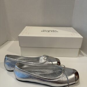 alexander mcqueen leather silver metal cap toe ballet flats