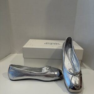 alexander mcqueen leather silver metal cap toe ballet flats