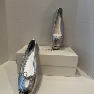 alexander mcqueen leather silver metal cap toe ballet flats