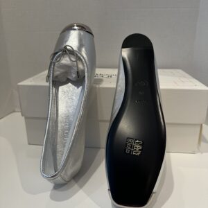 alexander mcqueen leather silver metal cap toe ballet flats