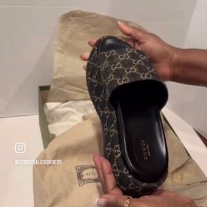 gucci jacquard black denim platform slides