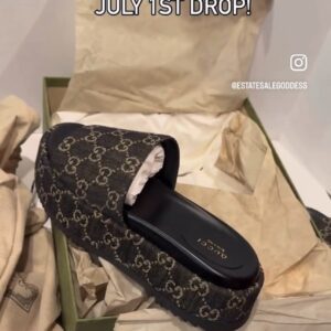 gucci jacquard black denim platform slides